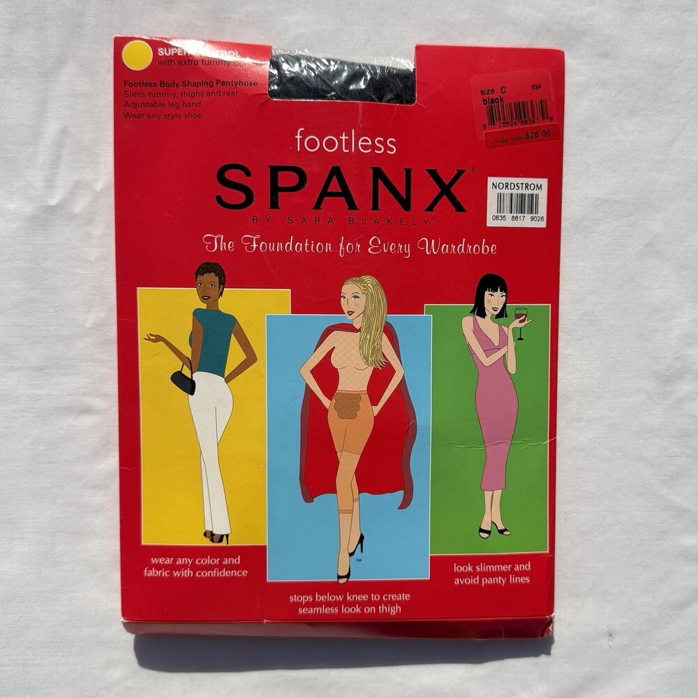 Spanx Footless Body Shaping Pantyhose Size C Black Super Extra Tummy Control